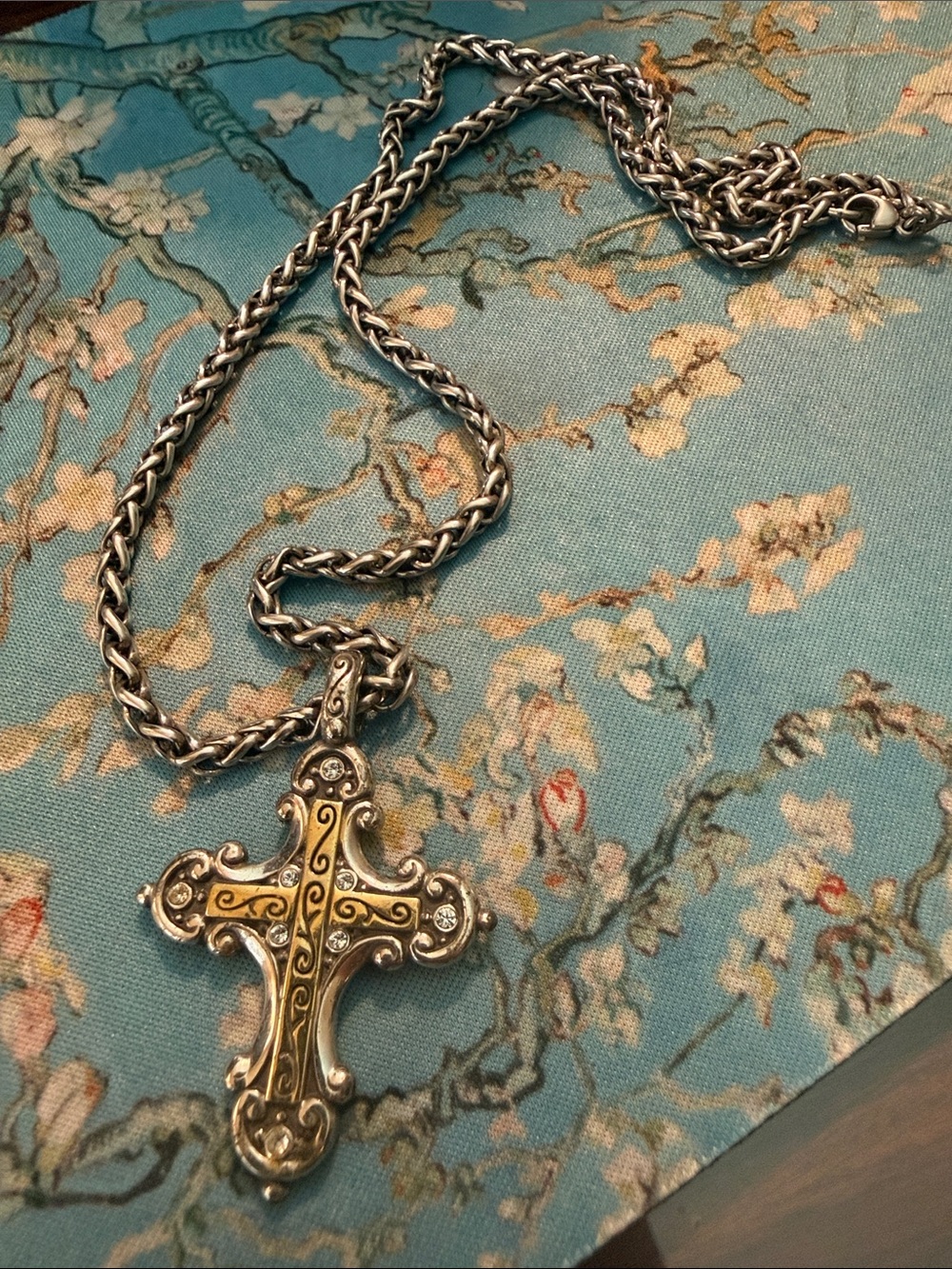 BRIGHTON Ornate Two-Tone Cross Pendant Necklace with crystals - Silver & Gold